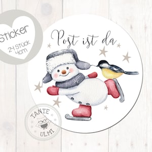 Sticker schattige sneeuwpoppen paal is er 24 stuks 4 cm