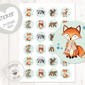 Autocollant « Forest Animals Winter » 24 pièces 4 cm
