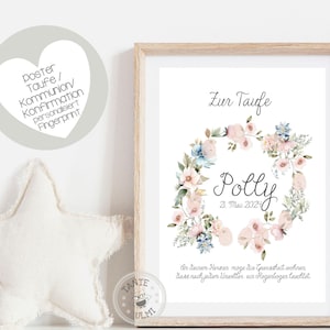 Empreinte digitale, sticker, cake topper baptême/communion/naissance fleurs personnalisées