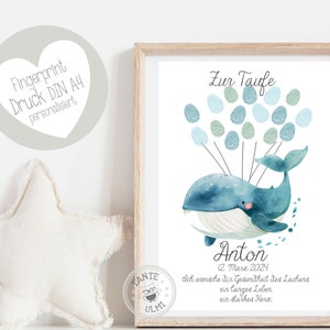 Empreinte digitale baptême/communion/naissance impression personnalisée ou PDF baleine