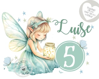 Iron-on transfer "Desired name and number" Fairy Stars