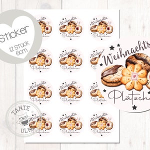 Aufkleber Weihnachtsplätzchen/ Kekse  12 Stück  6cm