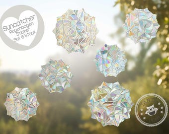 Atrapasueños "Picos circulares" arcoíris, juego de 6 pegatinas, diferentes tamaños, para ventana, prisma autoadhesivo, para habitación infantil.