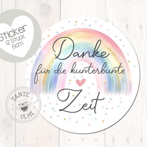 Aufkleber "Danke für die kunterbunte Zeit" 12 Stück  6cm