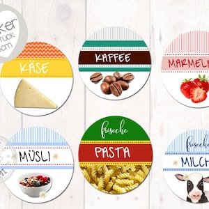 Autocollant boutique café confiture lait céréales fromage pâtes mélange 12 pièces 6 cm