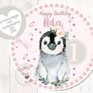 Taarttopper fondant diameter 20 cm gewenste naam kleine pinguïn