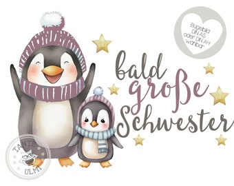 Bügelbild "Geschwister"bald große Schwester Pinguin