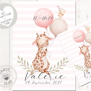 Funda para cuadernillo en U - funda para certificado de vacunación - funda para pasaporte - opciones disponibles "pequeña jirafa"