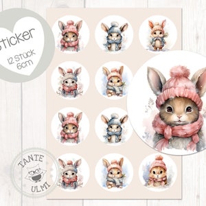 Adesivos "Coelhinhos de Inverno" 12 peças 6 cm