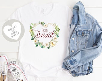 Opstrijkafbeelding zonder T-shirt "Team Bride" / "Bruid" / "Bruid+Naam"