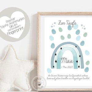 Empreinte digitale baptême/communion/naissance couleur sélectionnable impression personnalisée ou PDF