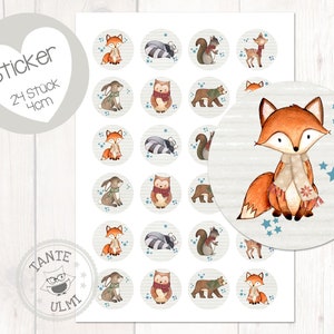 Autocollants "Animaux de la forêt d'hiver" 24 pièces 4 cm