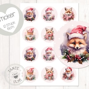 Autocollants "Renards d'hiver" 12 pièces 6 cm