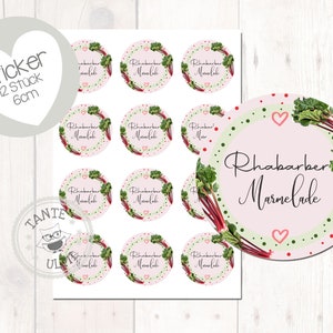 Adesivi "Marmellata di rabarbaro" 12 pezzi 6 cm