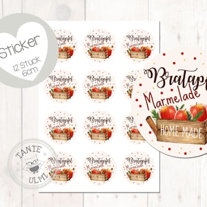 Aufkleber Bratapfel Marmelade  12 Stück  6cm