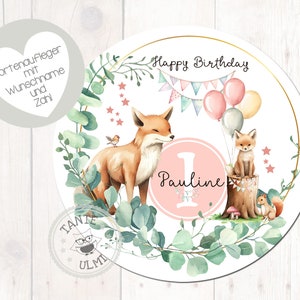 Cake topper fondant diamètre 20 cm nom souhaité animaux de la forêt