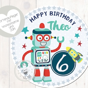 Tortenaufleger Fondant Durchmesser 20cm Wunschname Roboter