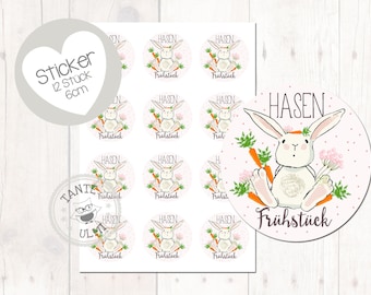 Aufkleber "Hasenfrühstück" 12 Stück  6cm
