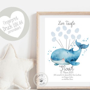Empreinte digitale baptême/communion/naissance impression personnalisée ou PDF baleine