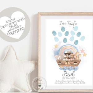Empreinte digitale baptême / cake topper / communion / naissance impression personnalisée ou PDF Arche de Noé