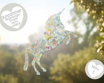 Adesivo arcobaleno "Unicorno" acchiappasole, adesivo per finestra, prisma autoadesivo per cameretta dei bambini, circa A5/A4, design selezionabile