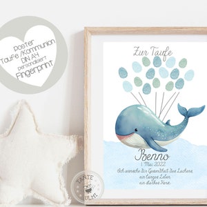 Empreinte digitale personnalisée pour baptême/communion/naissance, empreinte baleine ou PDF