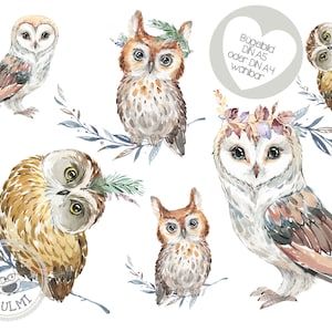 Iron-on image owls forest