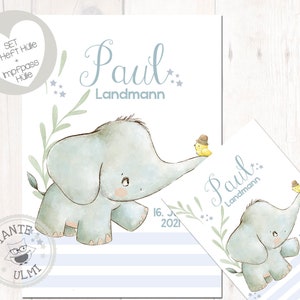 Funda para cuadernillo en U - funda para certificado de vacunación - funda para pasaporte - opciones disponibles "pequeño elefante"