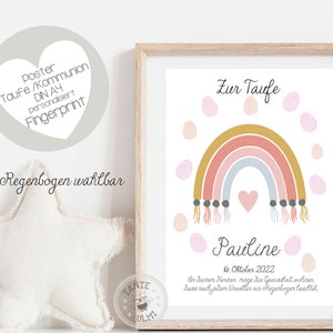 Baptême d'empreintes digitales/cake topper/communion/naissance impression personnalisée ou PDF arc-en-ciel sélectionnable