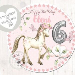 Tortenaufleger Fondant Durchmesser 20cm Wunschname/ Einladungskarten/ Muffinaufleger/ Sticker Optionen wählbar Pferd