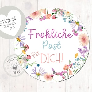 Aufkleber Fröhliche Post für dich! Blumen 12 Stück  6cm