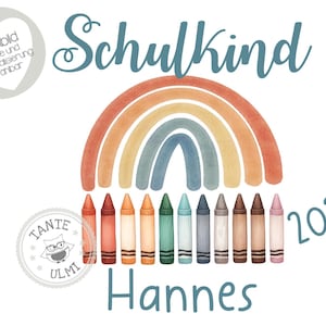 Bügelbild Schulkind Kindergartenkind 2025 mit Wunschname Schule Einschulung Kindergarten Kita Geschenk Schultüte T-Shirt
