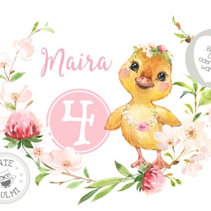 Opstrijkbare taart topper-muffin topper-sticker-uitnodigingskaart collectie blad-kinderverjaardag t-shirt-opties selecteerbare kleine eend