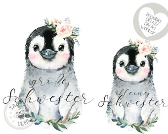 Image thermocollante "frères et sœurs" pingouin grande et petite soeur