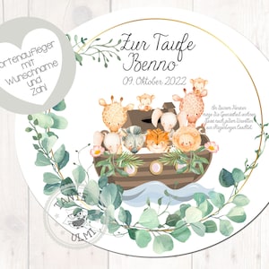 Cake Topper Baptême Fondant Diamètre 20 cm Nom Personnalisé Eucalyptus Arche de Noé