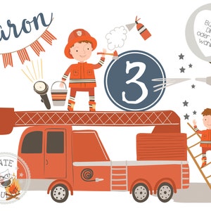 Bügelbild-Tortenaufleger-Muffintopper-Aufkleber-Einladungskarten-Sammelbogen Kindergeburtstag-T-Shirt- Optionen wählbar Feuerwehr