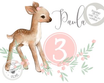 Iron-on image "desired name and number" small deer