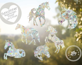 Acchiappasole "Cavalli" Set di 6 adesivi arcobaleno, misure assortite, adesivi per finestre autoadesivi, prisma, cameretta per bambini