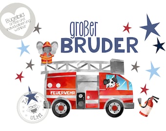 Bügelbild "Geschwister" Feuerwehr großer Bruder