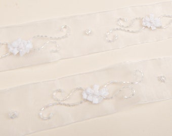 Hand Embroidered Organza Floral Trim | Floral Organza Ribbon | Hand Embroidered Ribbon | Organza Trim and Ribbons | Organza Ribbon 1.5"