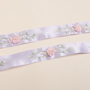 Hand Embroidered Satin Floral Trim | Floral Satin Ribbon | Hand Embroidered Ribbon | Satin Trim and Ribbons | Satin Ribbon 7/8"