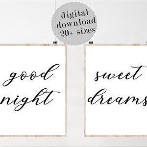 Good Night Sweet Dreams Signs, Above The Crib, Sweet Dreams Printable Set, Nursery Sign, Set Of 2 Prints, Over The Bed, LARGE Bedroom Decor