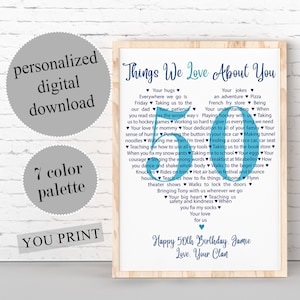 50 Reasons We Love You, PERSONALIZED 50th Birthday Gift For Sister, 50th Bday Present, 50 Things We Love About You, Printable Art, ANY AGE