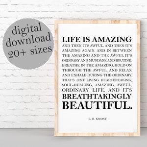 Life Is Amazing, L.R. Knost Quote, Inspirational Poster, Motivational Art, Inspirational Gift Ideas, LARGE PRINTABLE Art, Literary Art