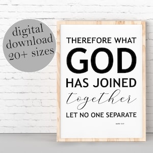 Wedding Bible Verse Wall Art, Christian Gift Printable, Wedding Gift, Marriage Bible Verses, Christian Decor, Scripture Wall Art, Mark 10:9