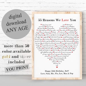 55 Gründe, warum wir dich lieben Druck: Personalisiertes Geburtstagsgeschenk (Digitaler Download)
