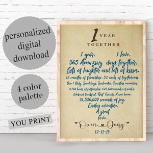 1 Year Anniversary Gift For Boyfriend, PERSONALIZED 1 Year Together, Custom First Anniversary, Gift For Her, Gift For Him, PRINTABLE Art