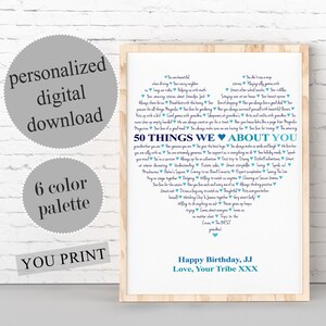 PERSONALIZED 50 Reasons We Love You, Custom Birthday Gift For Him, Birthday Gift For Her, 50 Things We Love About You, PRINTABLE Wall Art