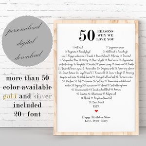 Personalisierte 50 Gründe, warum wir dich lieben Druckbares Geschenk (Digitaler Download)