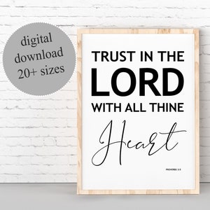 Bible Verse Printable, Trust In The Lord With All Your Heart, Proverbs 3:5, Scripture Printable, Modern Home Decor, Inspirational Art